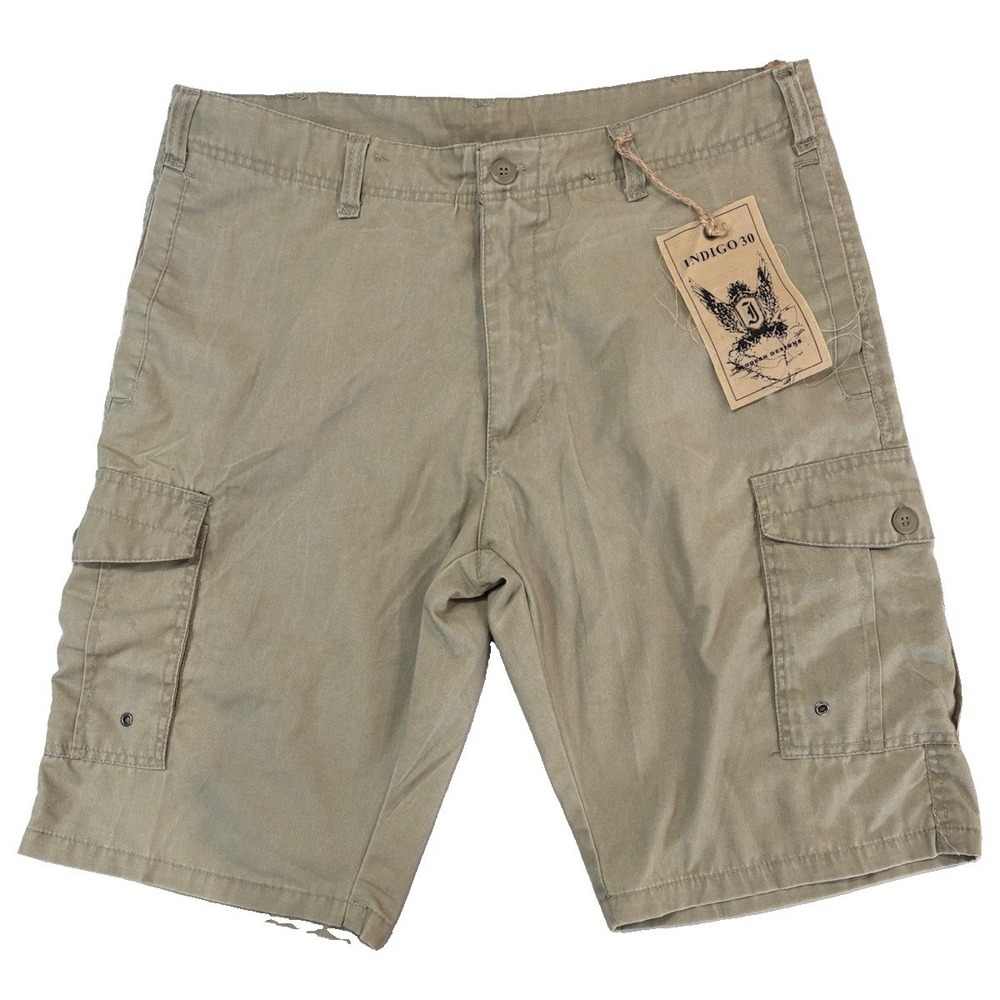 Indigo 30 Men's Cargo Shorts Size 30 Tan Khaki Cotton Blend Utility Gorpcore NWT